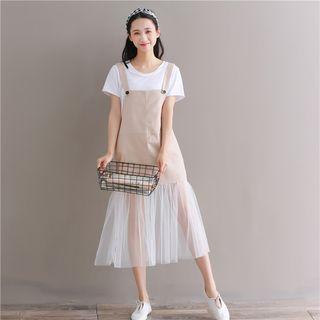 Pleated Hem Pinafore Midi Dress