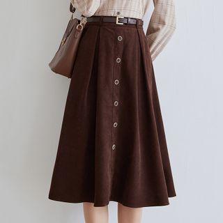 Button Detail Corduroy A-line Skirt