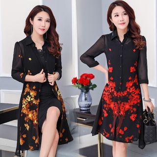 Set: 3/4-sleeve Chiffon Dress + Tank Dress