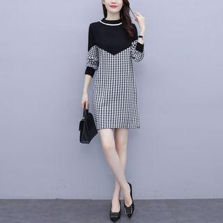 Houndstooth Panel Mini Sweatshirt Dress