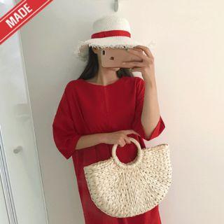 Linen Blend Drop-shoulder Shift Dress
