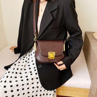 Croc Grain Flap Saddle Crossbody Bag