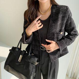 Pleather Trim Fabric Tote Black - One Size