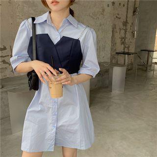 Short-sleeve Plain Shirtdress / Chain-accent Sleeveless Top