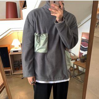 Mock Neck Applique Pocket Pullover