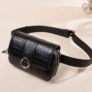 Croc Grain Faux Leather Waist Bag Black - One Size