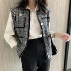 Tweed Contrast Trim Button Vest