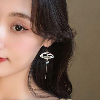 Crane Hand Fan Asymmetrical Alloy Dangle Earring