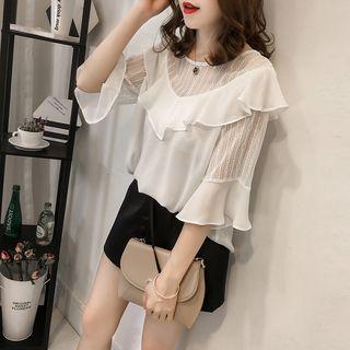 Lace Panel 3/4-sleeve Chiffon Top