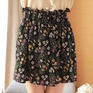 Frill-trim Floral Miniskirt Black - One Size