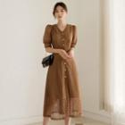Puff-sleeve Mesh Overlay Dress