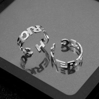 Lettering Stainless Steel Open Ring Silver - One Size