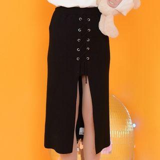 Lace Detail Slit-front Midi Skirt