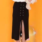 Lace Detail Slit-front Midi Skirt