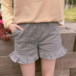 Ruffle Trim Check Shorts