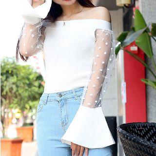 Panel Bell Sleeve Off-shoulder Knit Top