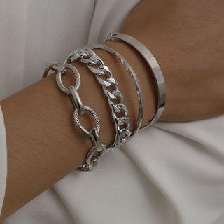 Set Of 4: Chain Bracelet + Bangle