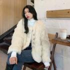 Furry Button Jacket / Long-sleeve Top