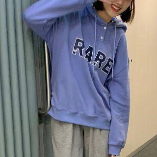 Lettering Henley Hoodie Purplish Blue - One Size