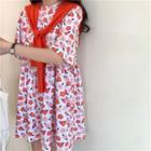 Mock Two-piece Floral Print Elbow-sleeve Mini A-line Dress