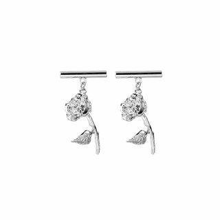Rose Alloy Dangle Earring E2480 - 1 Pair - Silver - One Size