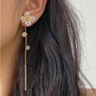 Floral Chain Drop Earring 1 Pair - White Flower - Gold - One Size