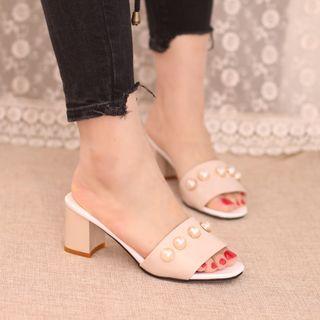 Faux-leather Beaded Slide Sandals