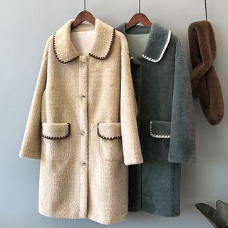 Embroidered Trim Furry Coat