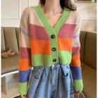 Color Block Striped Cropped Cardigan / Plain Camisole Top