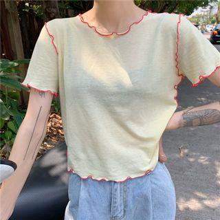 Wood Ear Trim Short-sleeve Cropped Top