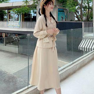 Long-sleeve Collared Top / Midi Skirt