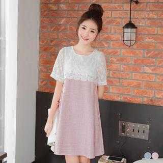 Check Mix-up Lace Layered Top
