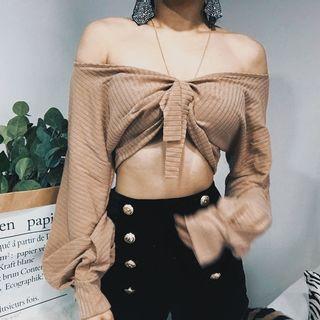 Off-shoulder Tie-front Cropped Top