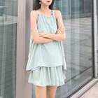 Set: Halter-neck Long Chiffon Blouse + Wide Leg Shorts