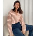 Collared Striped Loose Knit Top