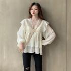 Laced Ruffled Empire Blouse Ivory - One Size