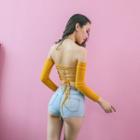 Cross Back Off Shoulder Long-sleeve Top