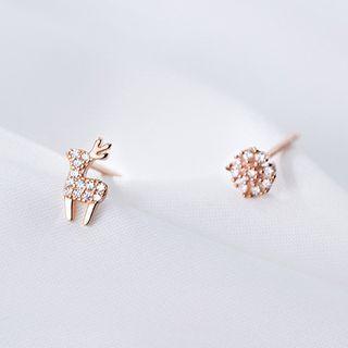 Non-matching Rhinestone Deer Stud Earring