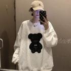 Bear Embroidered Sweatshirt Black & White - One Size