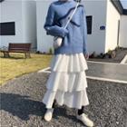 Contrast Trim Sweater / Midi Layered Skirt