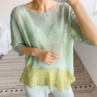 Elbow-sleeve Panel Top Green & Yellow - One Size