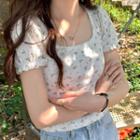 Short-sleeve Floral Print Ruffle T-shirt
