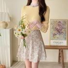 Floral Chiffon-trim Ribbed T-shirt