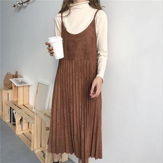 Long-sleeve Top / Strappy Midi Pleated Dress