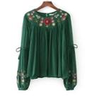 Floral Embroidered Long-sleeved Cover-up Top