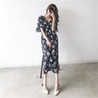 Wrap-front Gathered Maxi Floral Dress