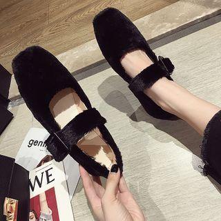Square Toe Furry Mary Jane Flats