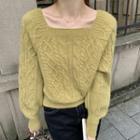 Knitted Plain Square-neck Sweater