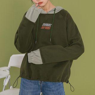 Mock Two-piece Long Sleeve Drawstring Hoodie