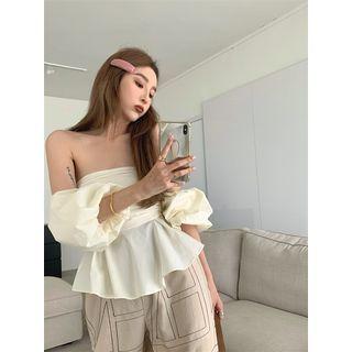 Puff-sleeve Off-shoulder Flowy Crop Top